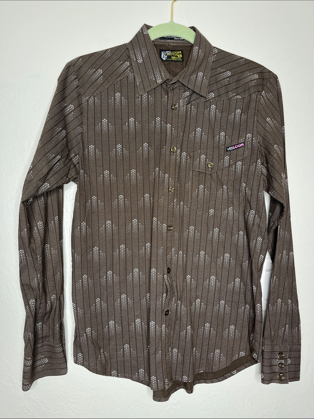 Vintage 90s Y2K Volcom Tailored Shirt Chocolate Brown Size S Retro Skater